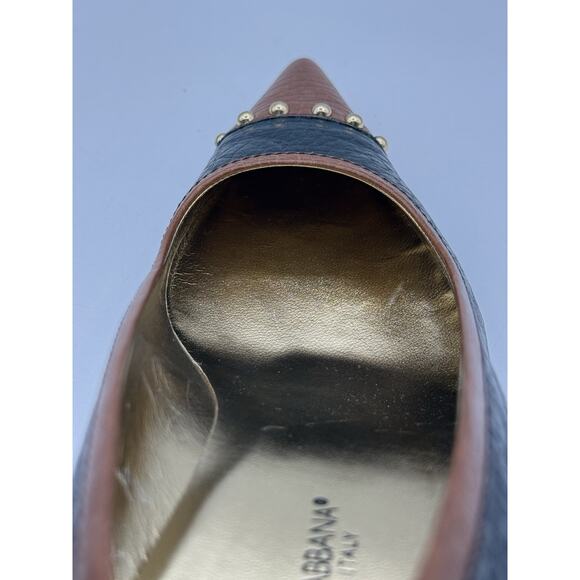 Dolce & Gabbana Studded Leather Kitten Heels Black Brown Made In Italy Sz 38 - Picture 10 of 11